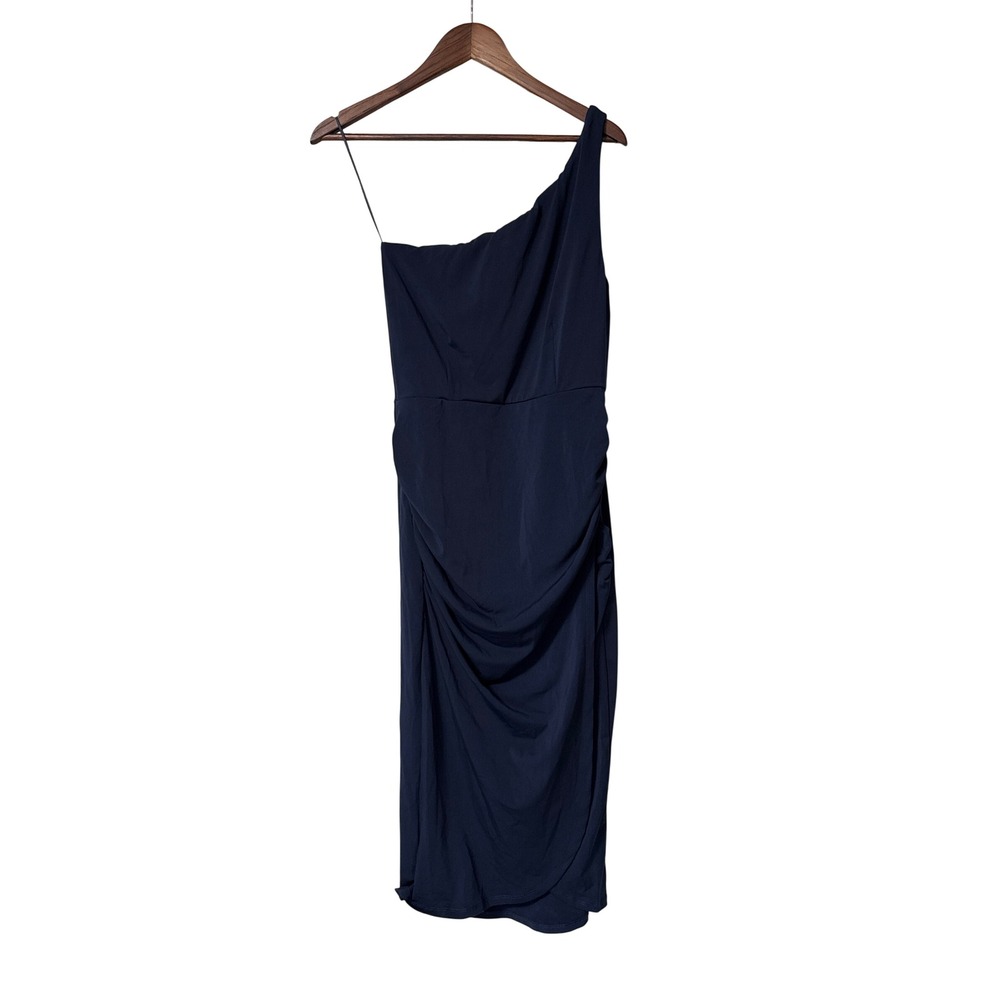 Socialite Womens Navy Blue One Shoulder Ruched Midi Dress Size S KDR116104-NR